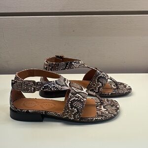 Chie Mihara Snake-Print Ankle-Strap Sandals in Brown and Black